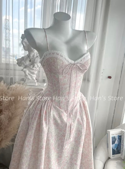 Han's Store Rosé Floral Corset Dress