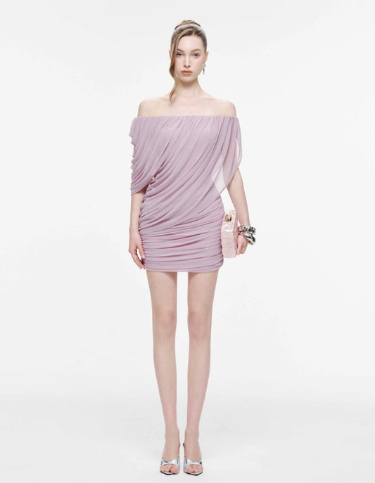 Mollynista One- Shoulder Stretch Mesh Cape Dress