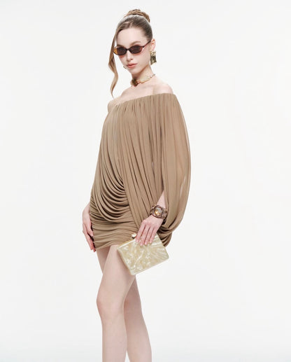 Mollynista One- Shoulder Stretch Mesh Cape Dress