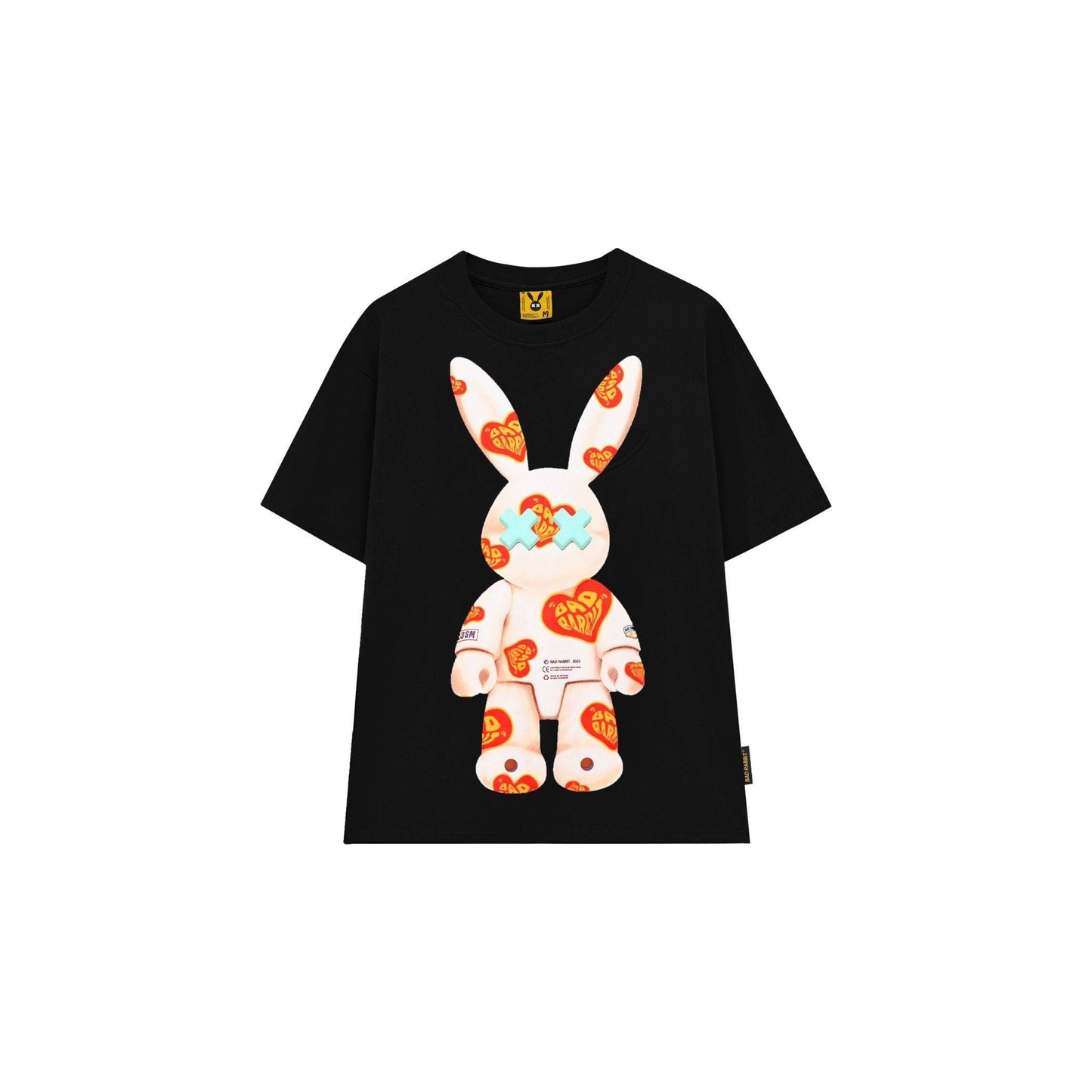 Bad Rabbit Club Heart Pattern Rabbit Tee - Black