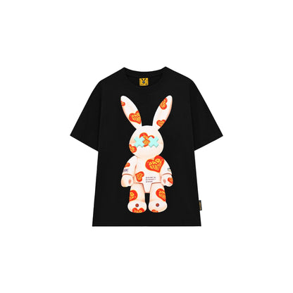 Bad Rabbit Club Heart Pattern Rabbit Tee - Black