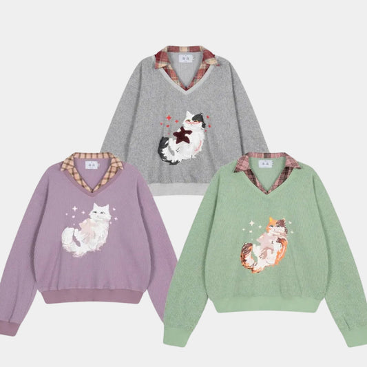 Aiai Studio Furry Angel Collar Sweater