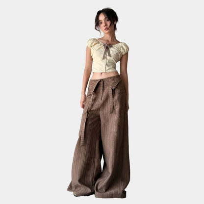 Aiai Studio Ss26 Fold Waist Striped Wide Trousers