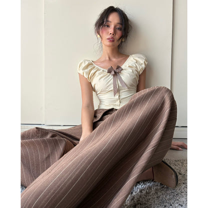 Aiai Studio Ss26 Fold Waist Striped Wide Trousers