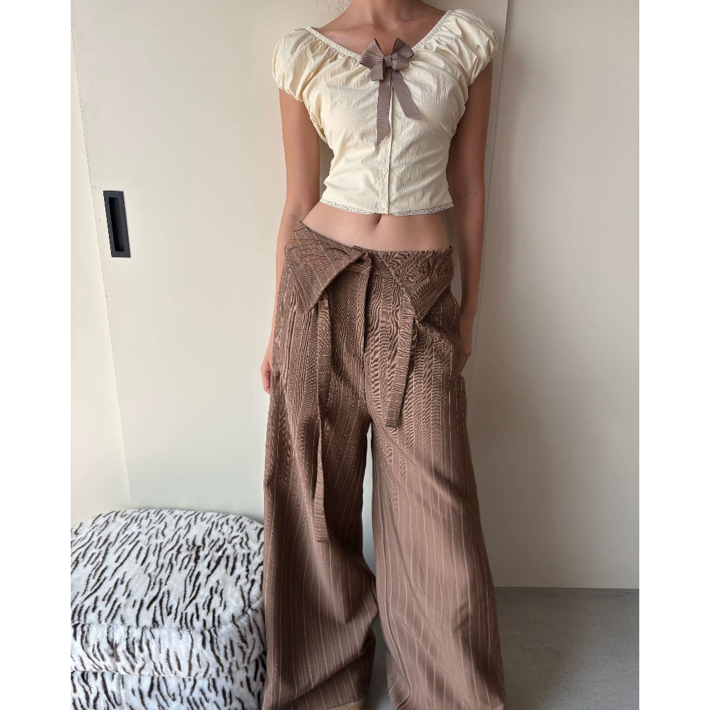 Aiai Studio Ss26 Fold Waist Striped Wide Trousers