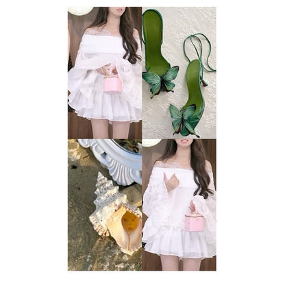 Aguja Amiee Off-Shoulder Puff Sleeve Dress (Pre-order)