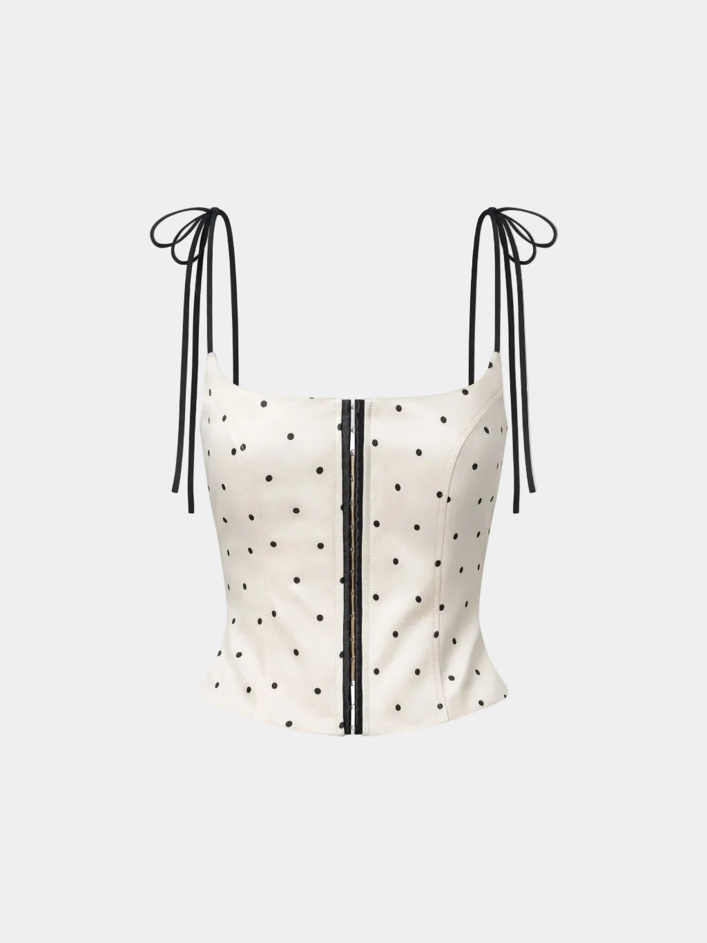 Hoo Design Beige Polka-Dot Front-Hook Strap Top With Back Zipper