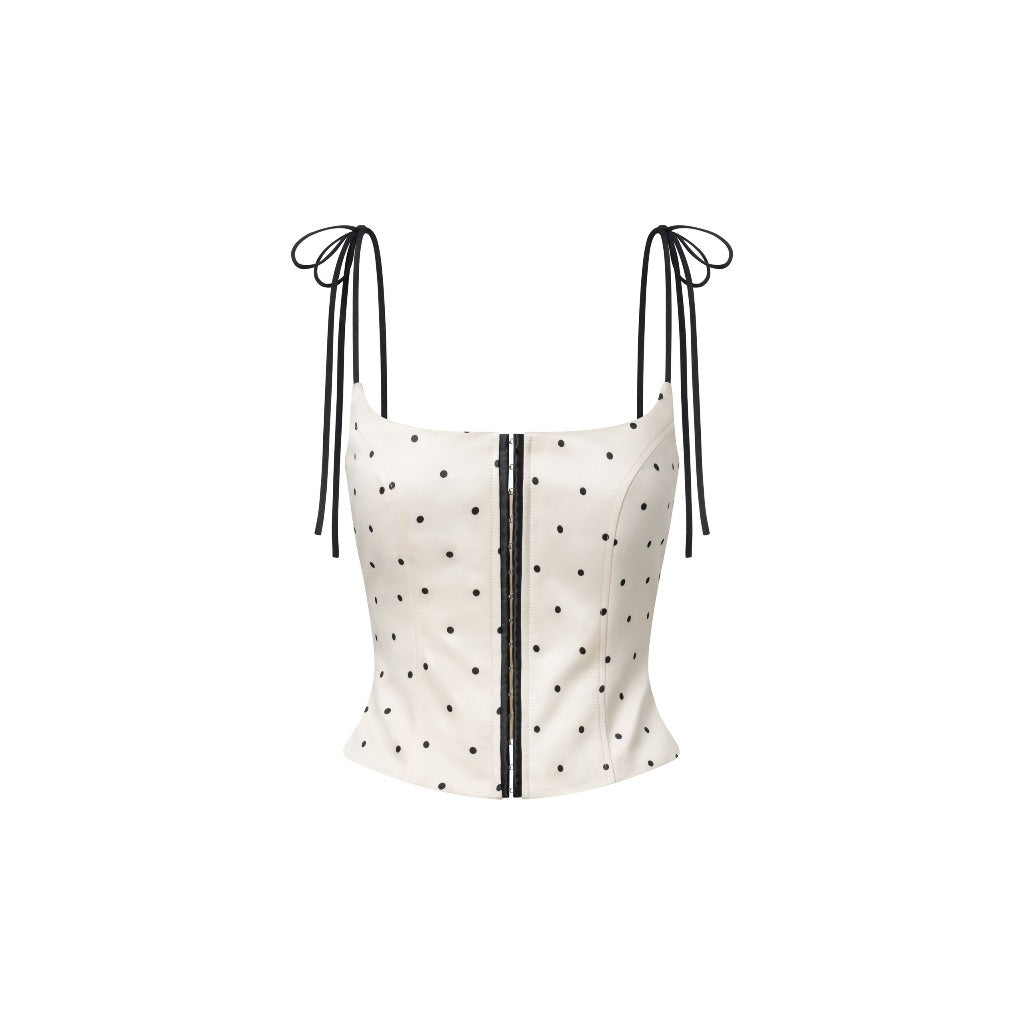 Hoo Design Beige Polka-Dot Front-Hook Strap Top With Back Zipper