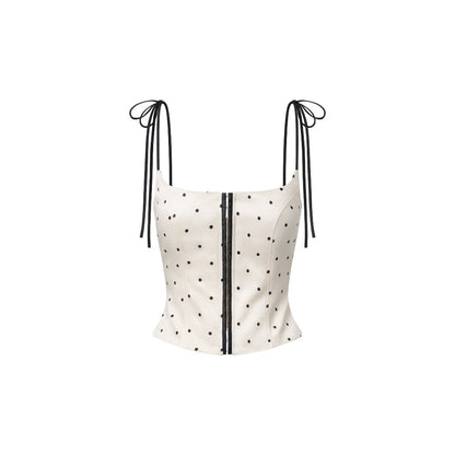 Hoo Design Beige Polka-Dot Front-Hook Strap Top With Back Zipper