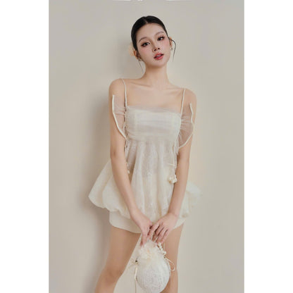 Colin Lace Bubble Cami Top With Mesh Ruffle Bust