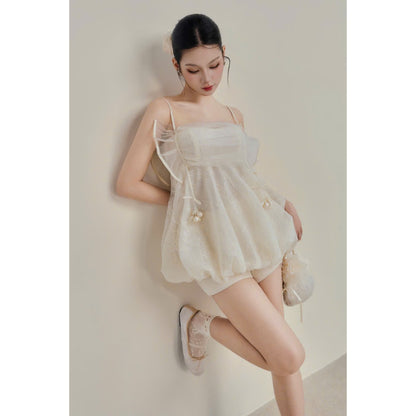 Colin Lace Bubble Cami Top With Mesh Ruffle Bust