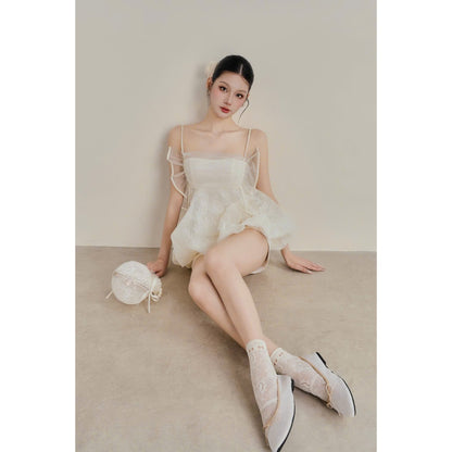 Colin Lace Bubble Cami Top With Mesh Ruffle Bust