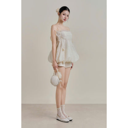 Colin Lace Bubble Cami Top With Mesh Ruffle Bust