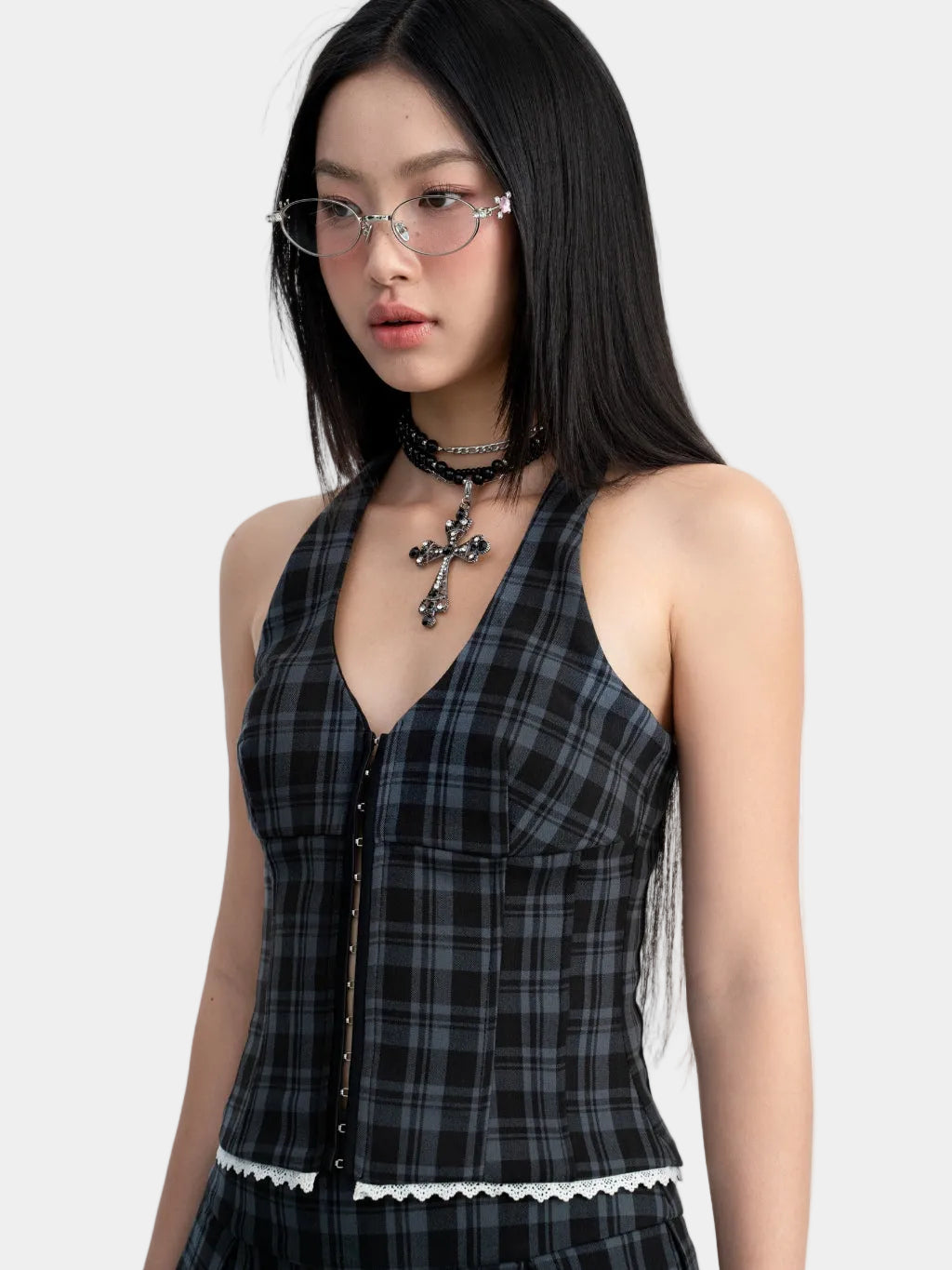 Hoo Design Checkered Halter Top