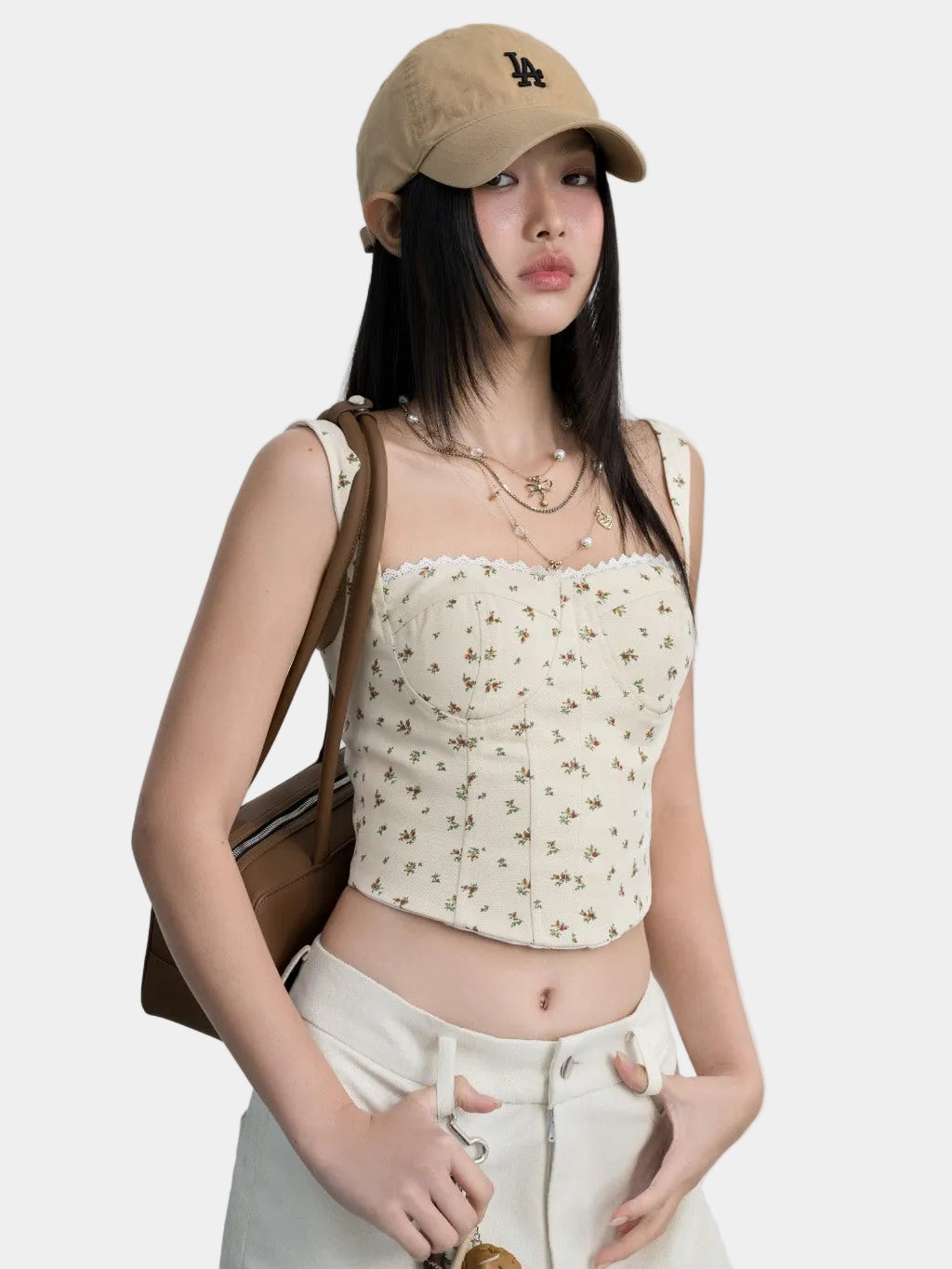 Hoo Design Floral Denim Corset Top