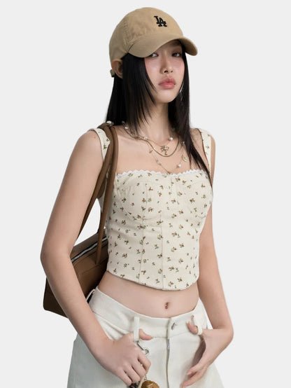 Hoo Design Floral Denim Corset Top