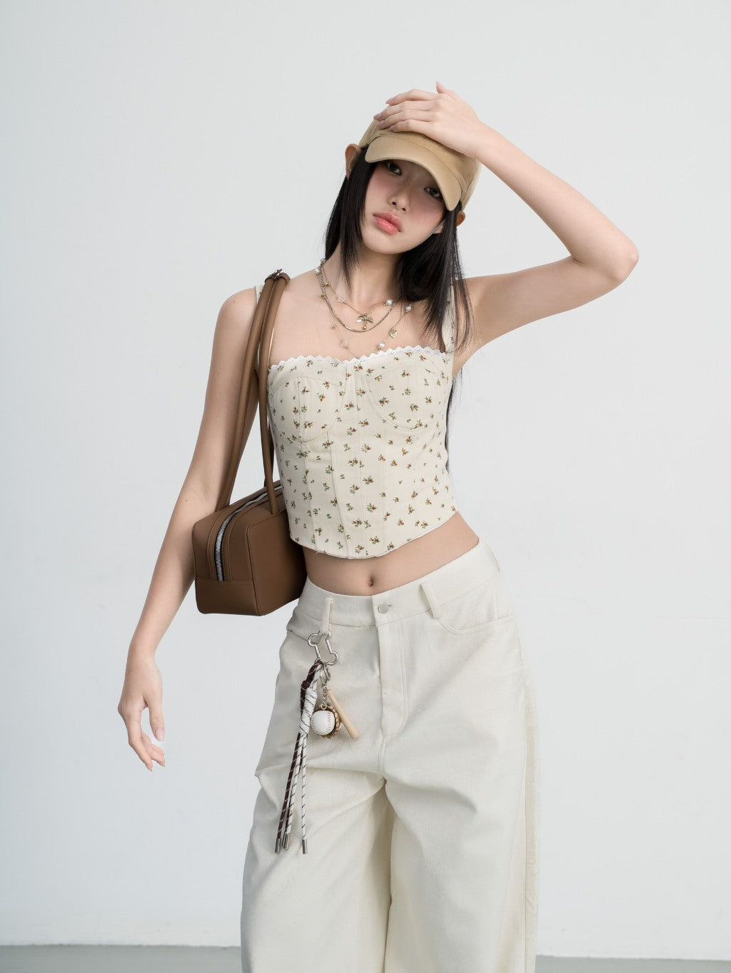 Hoo Design Floral Denim Corset Top