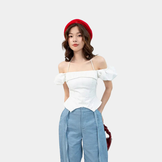Cera Puff Sleeve Zipper Corset