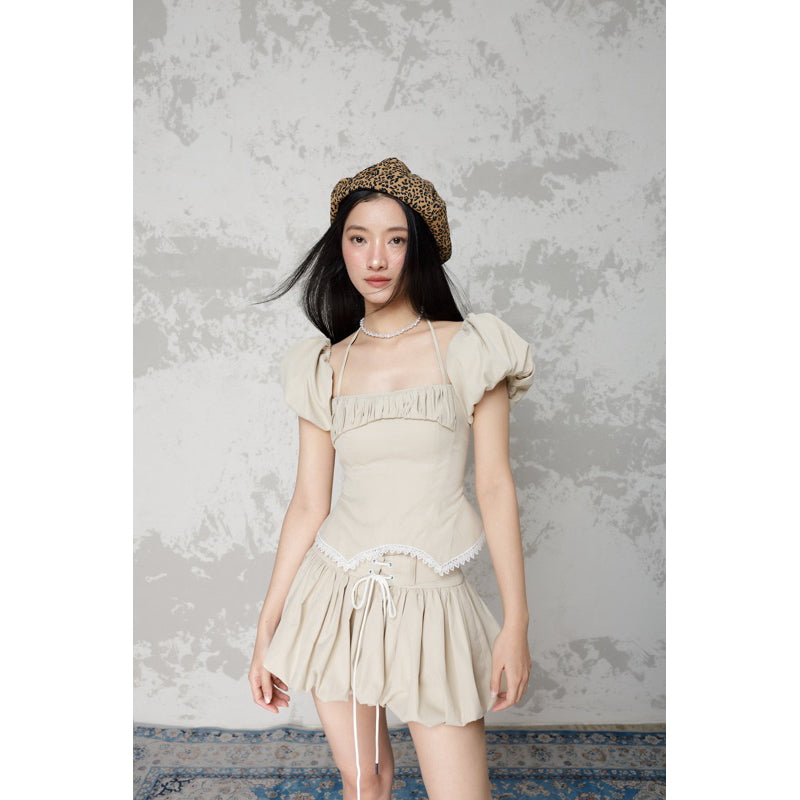 Cera Puff Sleeve Zipper Corset