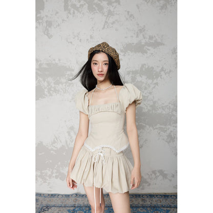 Cera Puff Sleeve Zipper Corset