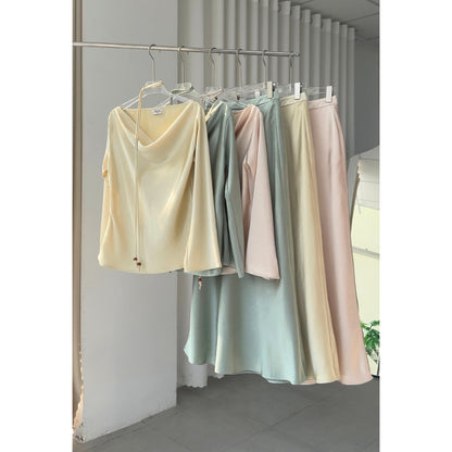 La Boutique Cowl Neck Flare-Sleeve Silk Top