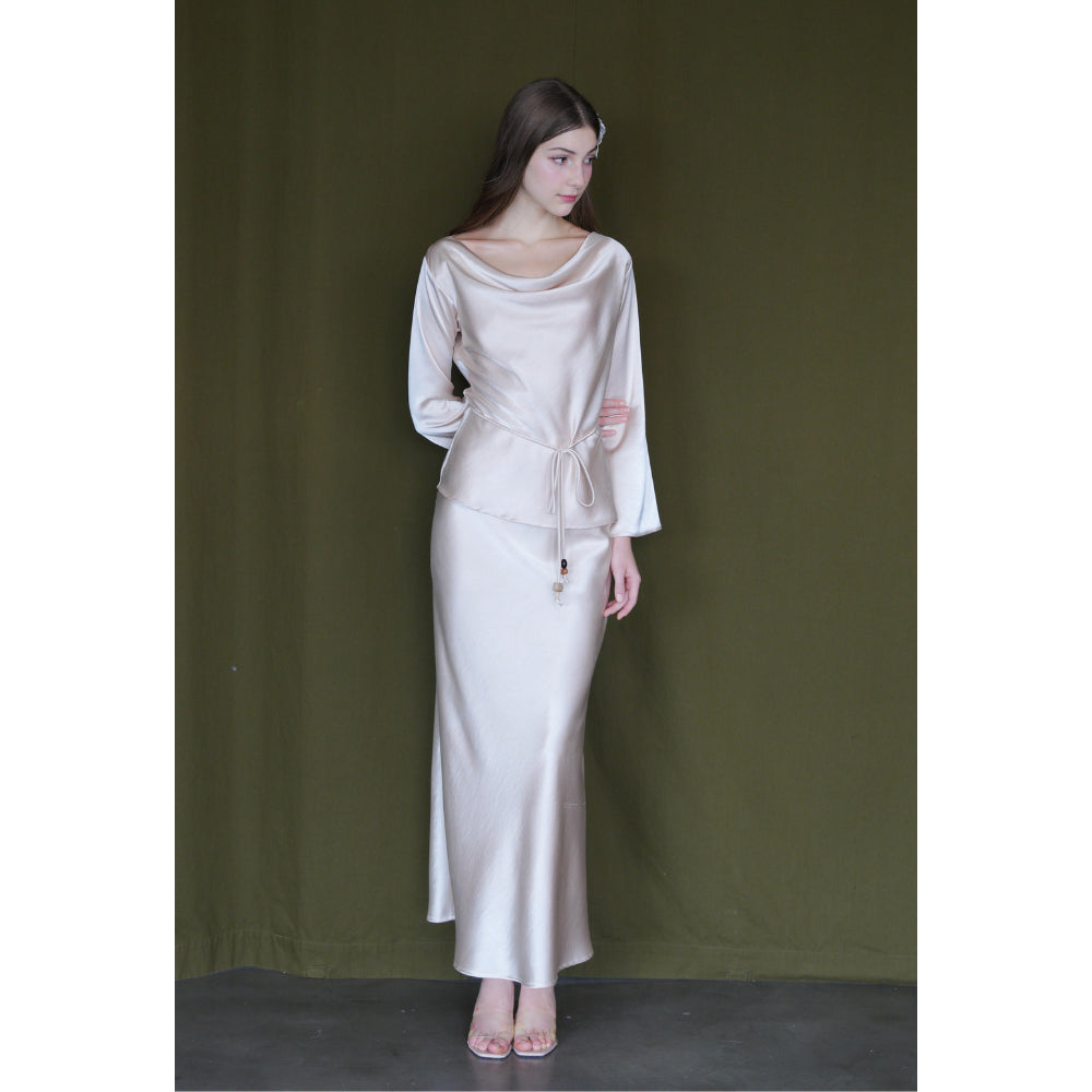 La Boutique Cowl Neck Flare-Sleeve Silk Top
