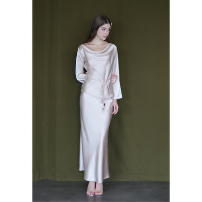 La Boutique Cowl Neck Flare-Sleeve Silk Top