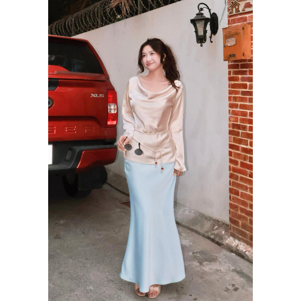 La Boutique Cowl Neck Flare-Sleeve Silk Top