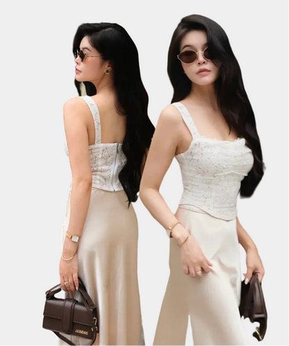 La Boutique Wide-Strap Lace Cami Top