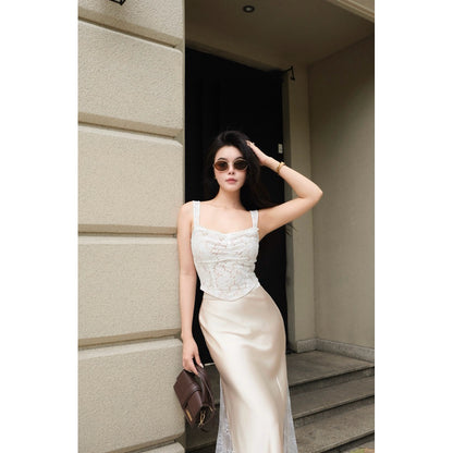 La Boutique Wide-Strap Lace Cami Top