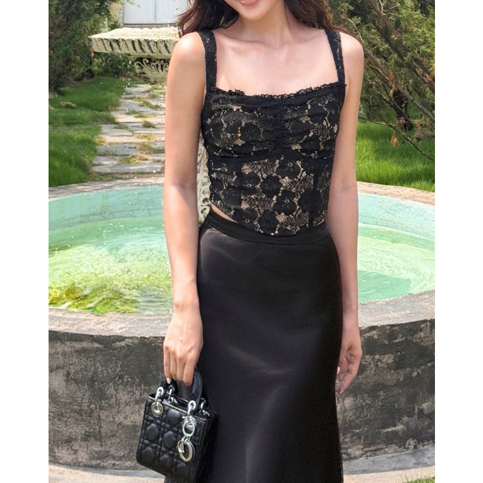 La Boutique Wide-Strap Lace Cami Top