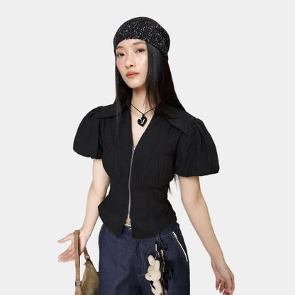 Cera Puff Sleeve Zip Shirt