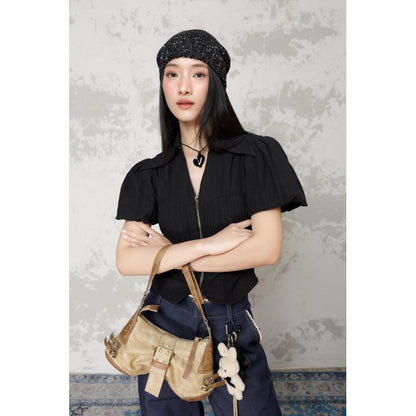 Cera Puff Sleeve Zip Shirt