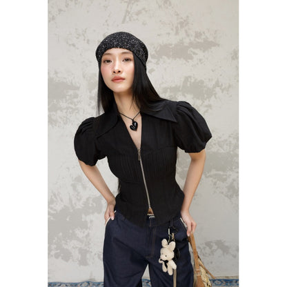 Cera Puff Sleeve Zip Shirt