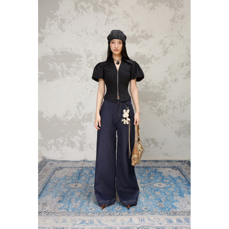 Cera Puff Sleeve Zip Shirt