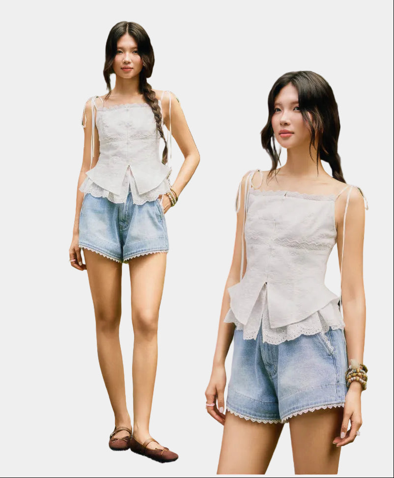 La Boutique Tie-Shoulder Fitted Camisole Top