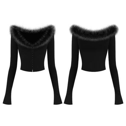 Kill System Fur V-Neck Long Sleeve Top Fine Girl
