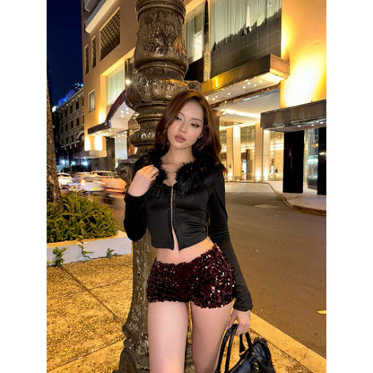 Kill System Fur V-Neck Long Sleeve Top Fine Girl