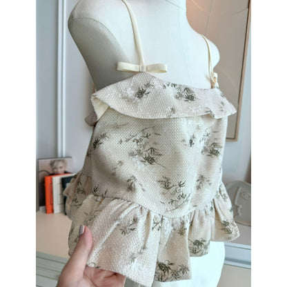 Colin Green Leaf Lace Trim Crop Cami Top With Ruffled Hem