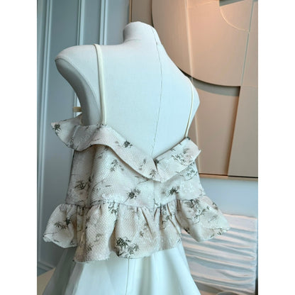 Colin Green Leaf Lace Trim Crop Cami Top With Ruffled Hem