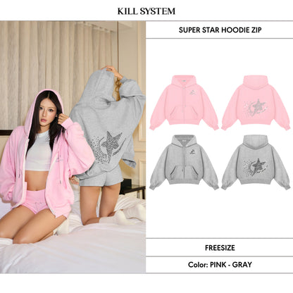 Kill System Glitter Zip Hoodie Super Star