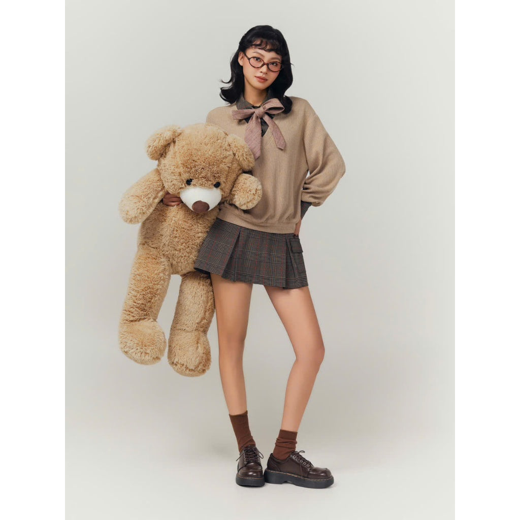 Colin Checkered Knit Top With Attached Collar And Sleeves (Pre-order)