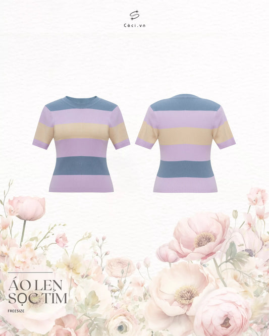 Ceci Purple Striped Knit Top