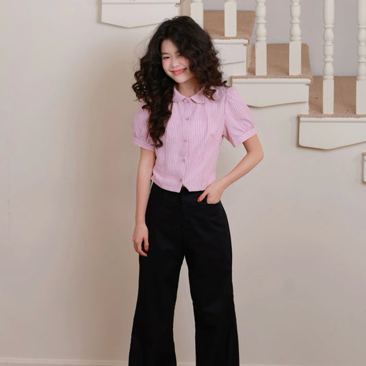 Aufra Studio Striped Puff-Collar Shirt