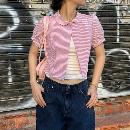 Aufra Studio Striped Puff-Collar Shirt