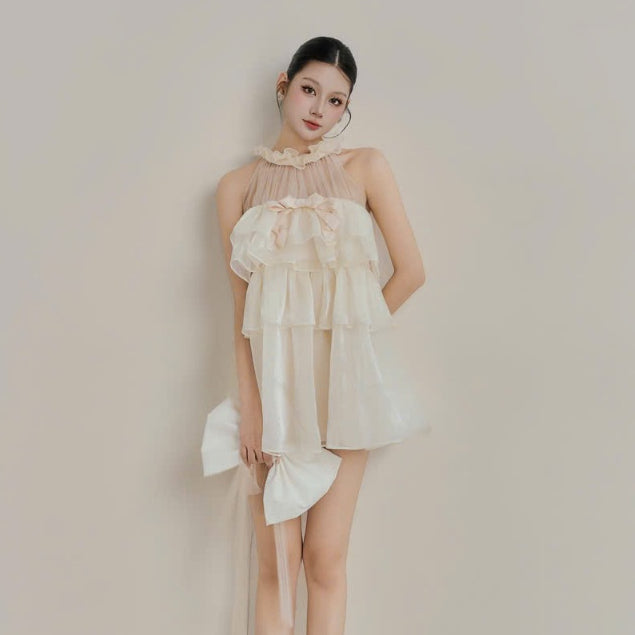 Colin Sleeveless Round-Neck Layered Top With Mesh Detail