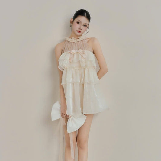 Colin Sleeveless Round-Neck Layered Top With Mesh Detail