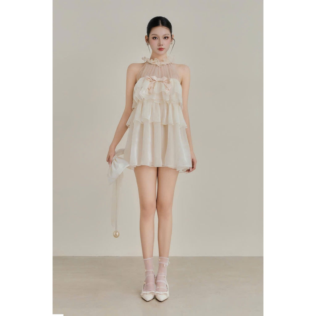 Colin Sleeveless Round-Neck Layered Top With Mesh Detail