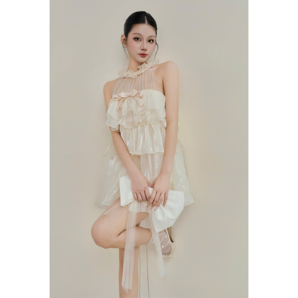 Colin Sleeveless Round-Neck Layered Top With Mesh Detail