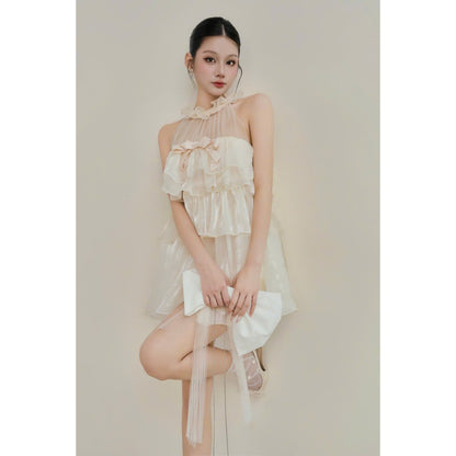 Colin Sleeveless Round-Neck Layered Top With Mesh Detail